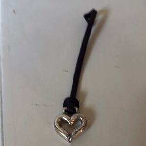 Brighton Silver Heart Keychain with Black Strap bag accessories bag charm